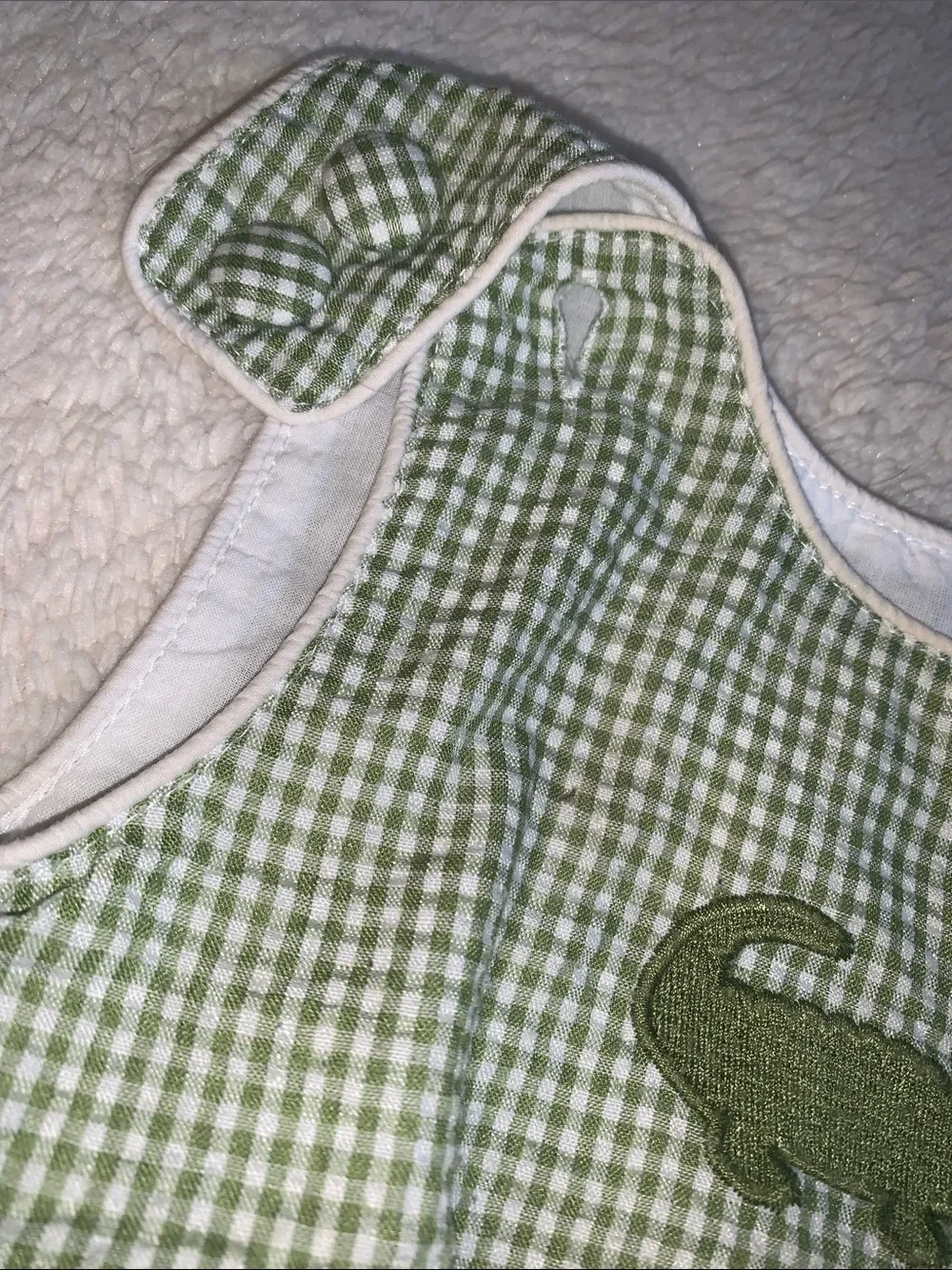 Lil Cactus Green Alligator Gingham Bubble Romper 6-12M EUC